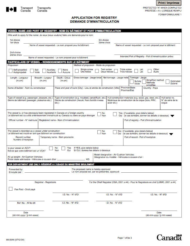 Formulaire pour l'immatriculation