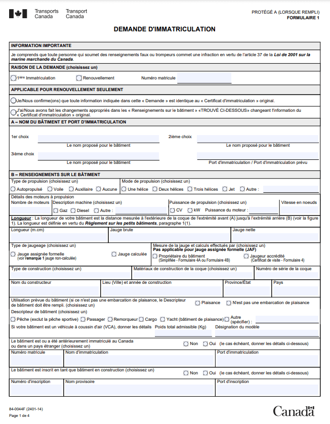 Formulaire d'immatriculation 